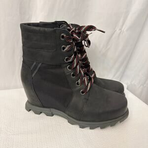 Sorel Joan Of Arctic III Lexie Wedge Boots Size 9.5 Black Waterproof Leather